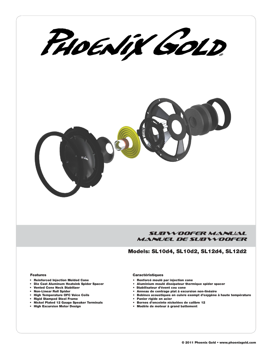 Phoenix Gold SL12D4, SL12D2, SL10D2, SL10D4 manual Subwoofer Manual, Features Caractéristiques 