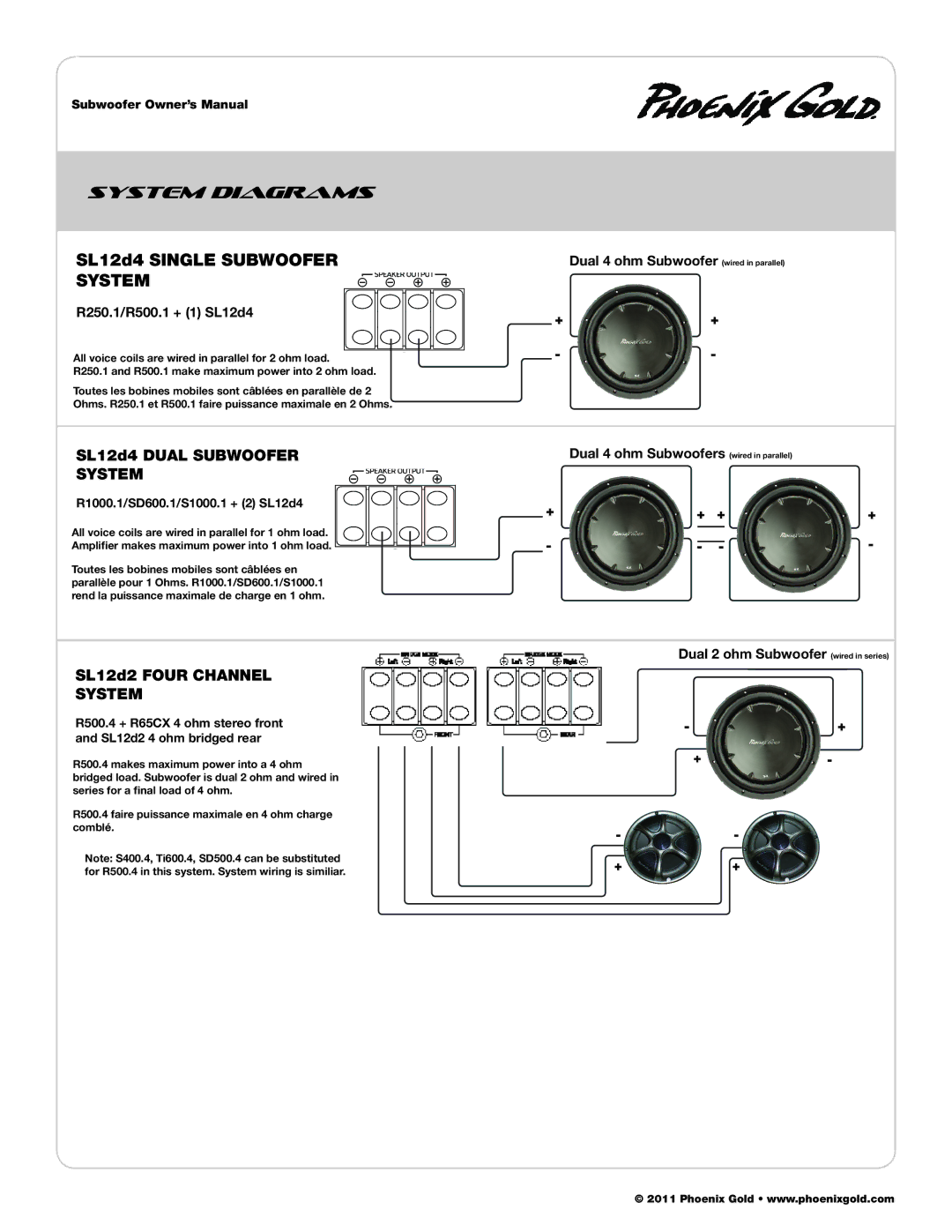 Phoenix Gold SL10D4, SL12D2, SL12D4, SL10D2 manual System, R1000.1/SD600.1/S1000.1 + 2 SL12d4 