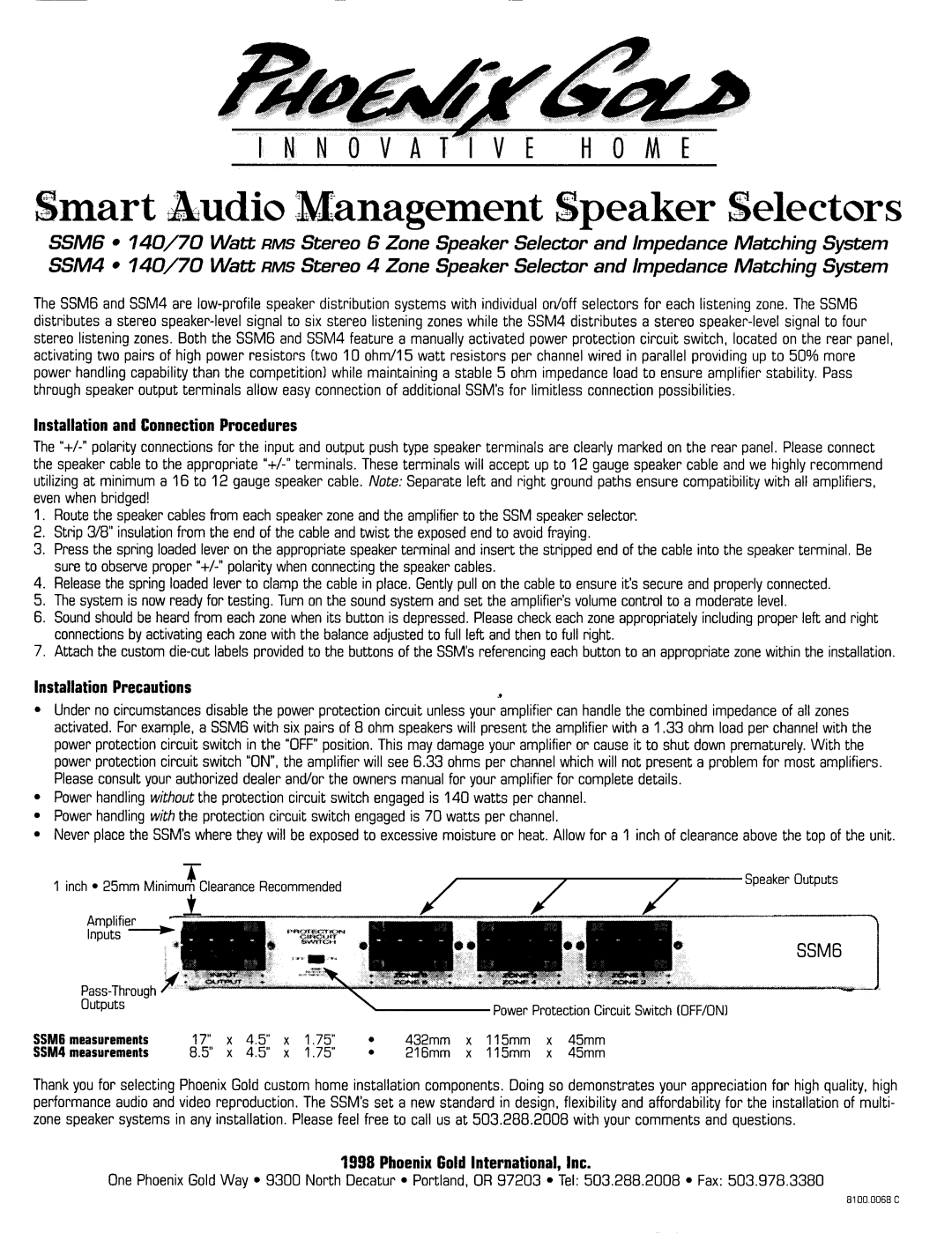 Phoenix Gold SSM4, SSM6, Smart Audio Managment Speaker Selectors manual 