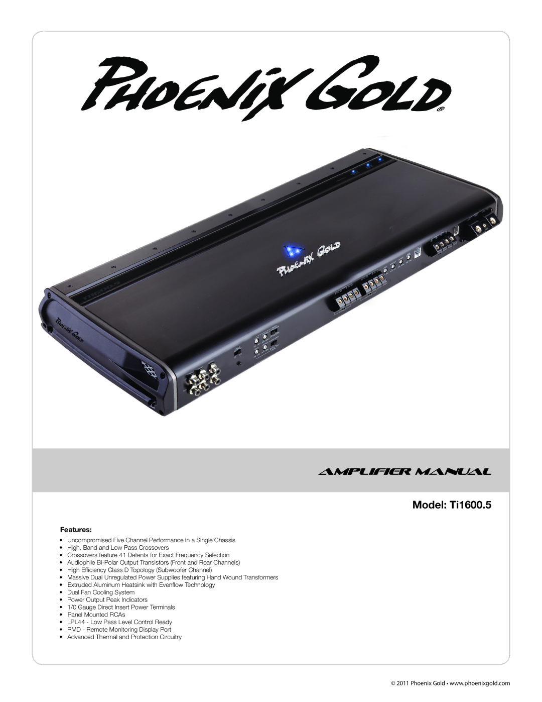 Phoenix Gold TI1600.5 manual Model Ti1600.5, Amplifier Manual 