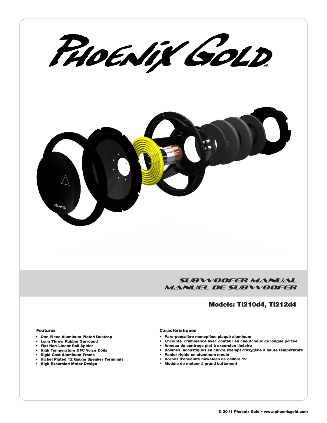 Phoenix Gold TI212D4, TI210D4 manual Subwoofer Manual, Features Caractéristiques 