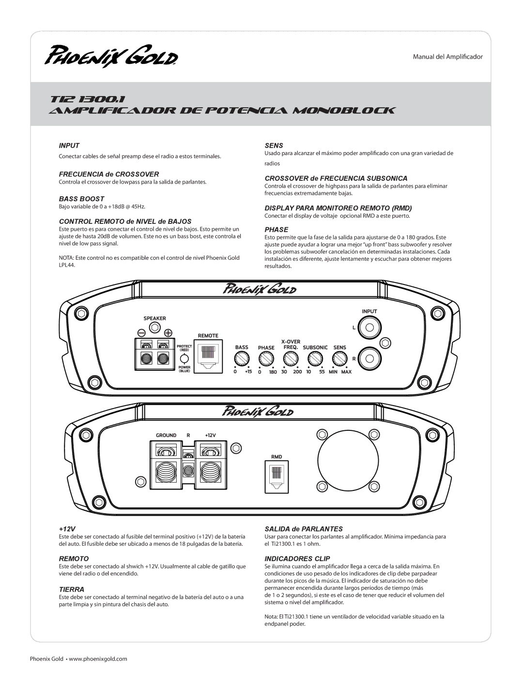 Phoenix Gold TI2800.1, TI21300.1 manual Amplificador DE Potencia Monoblock 