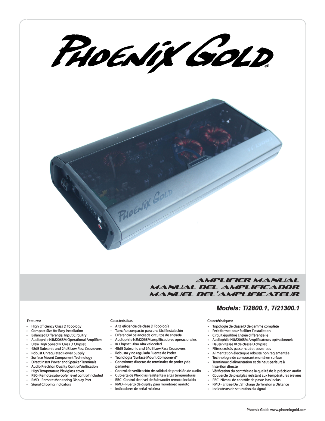 Phoenix Gold TI21300.1, TI2800.1 manual Amplifier Manual Manual Del Amplificador, Manuel Del’Amplificateur 