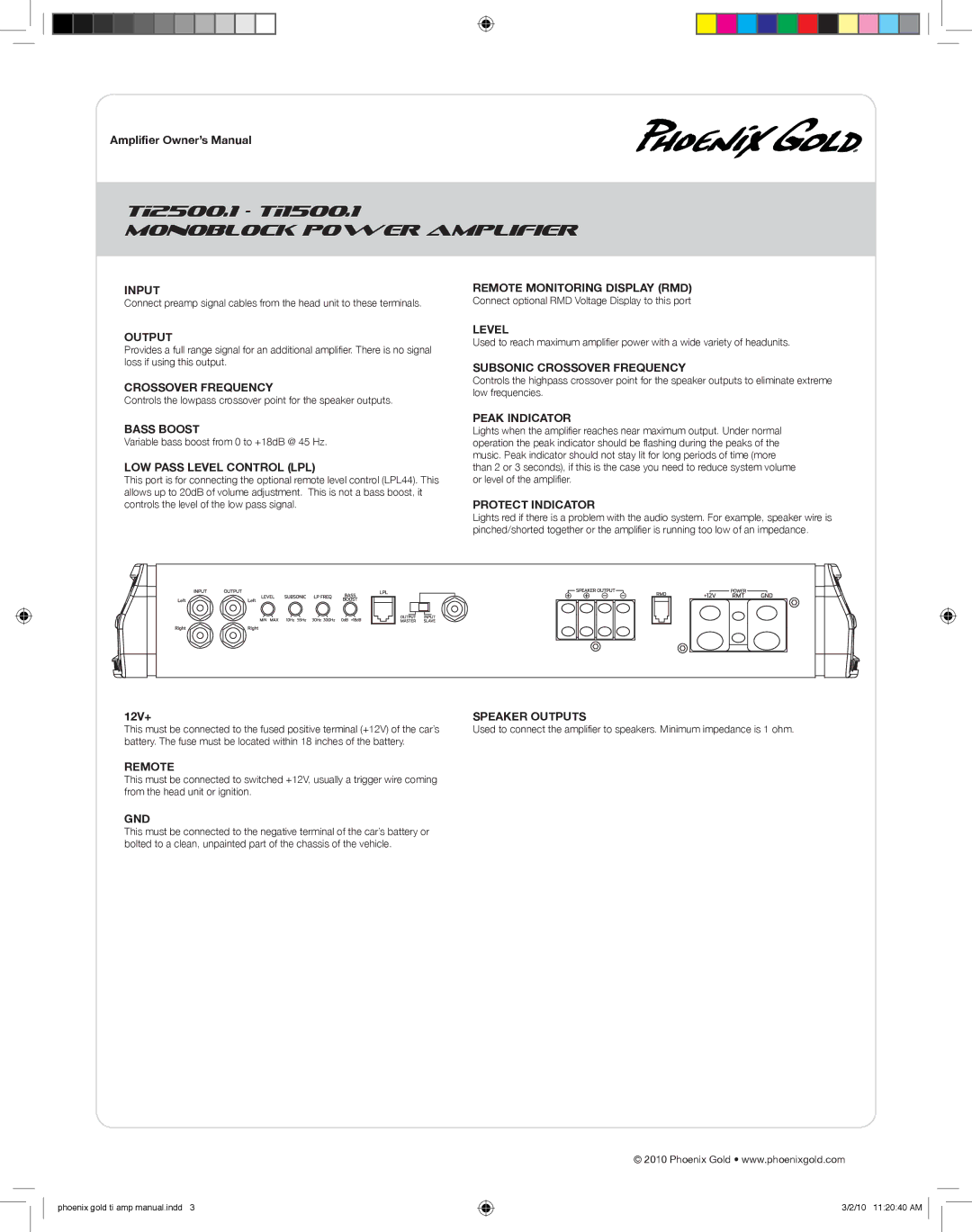 Phoenix Gold TI1500.1, TI800.4, TI600.4, TI2500.1 manual Monoblock Power Amplifier 