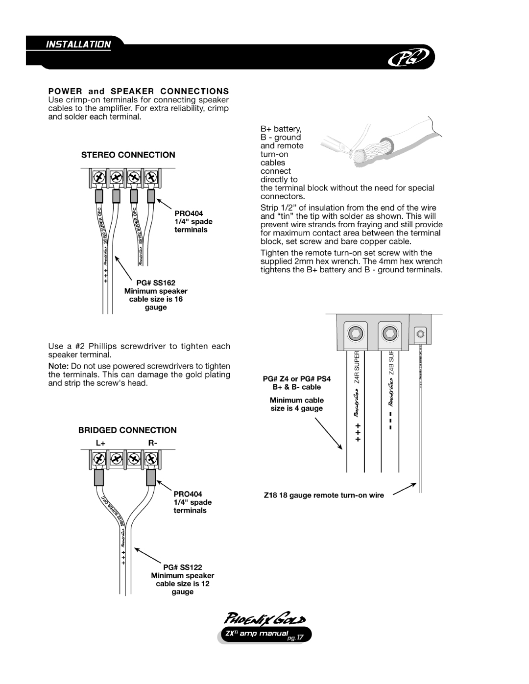 Phoenix Gold ZX475Ti ZXTi amp manualpg.17 