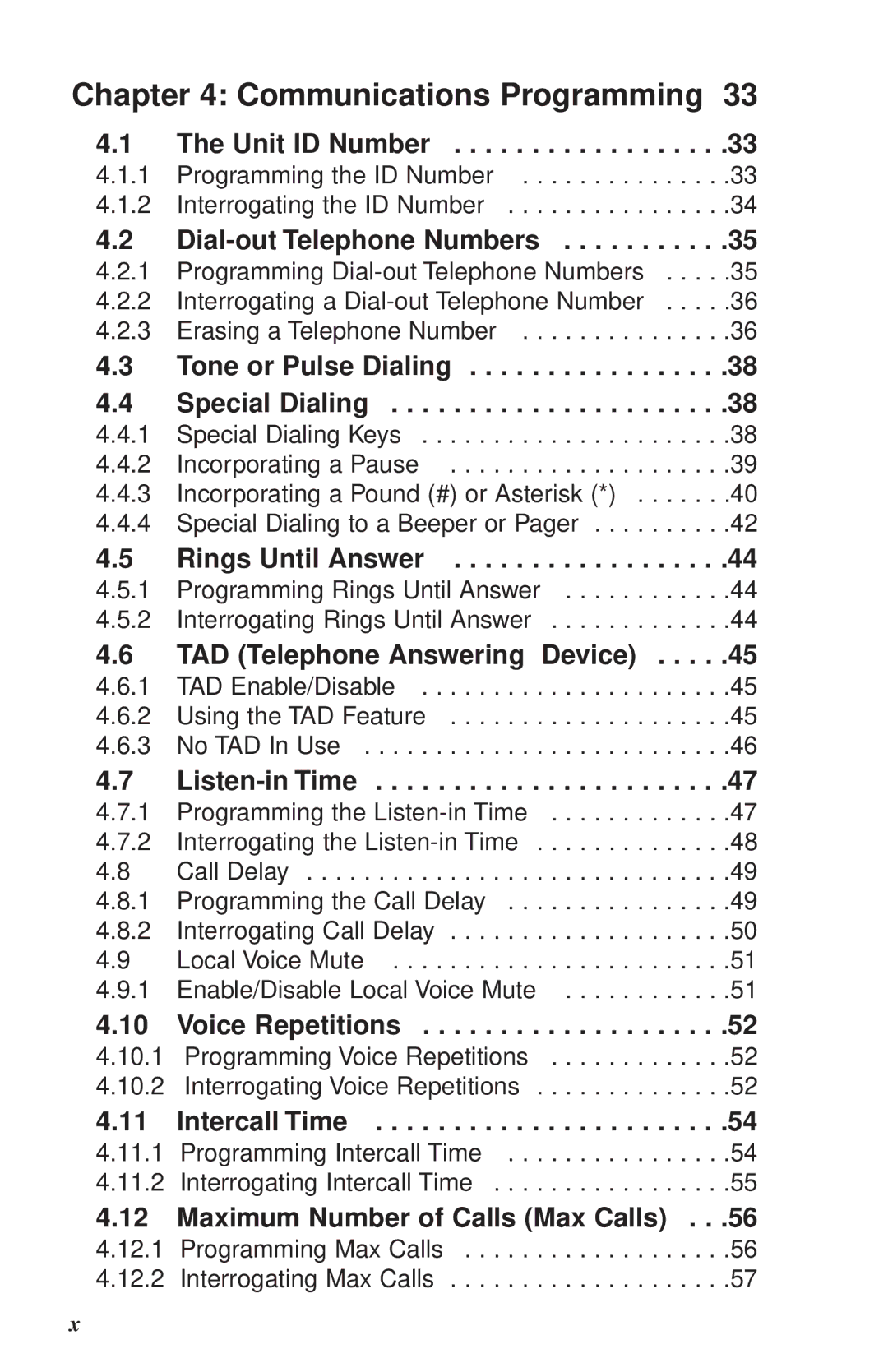 Phonetics 1104 Unit ID Number, Dial-out Telephone Numbers, Tone or Pulse Dialing Special Dialing, Rings Until Answer 