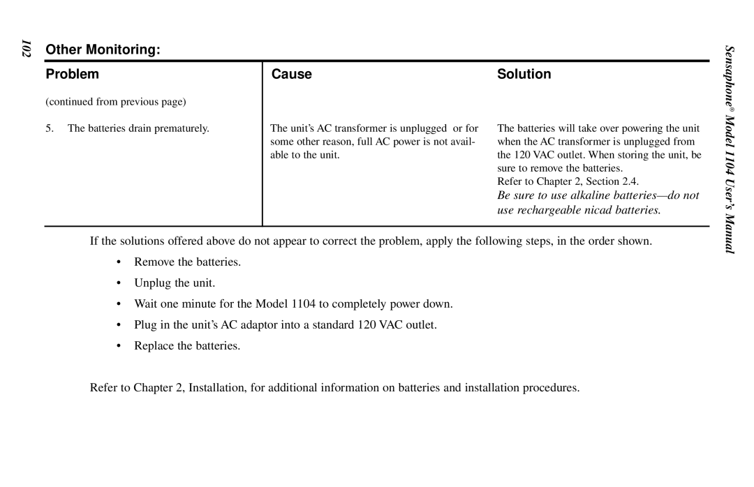 Phonetics 1104 user manual Be sure to use alkaline batteries-do not, Use rechargeable nicad batteries 