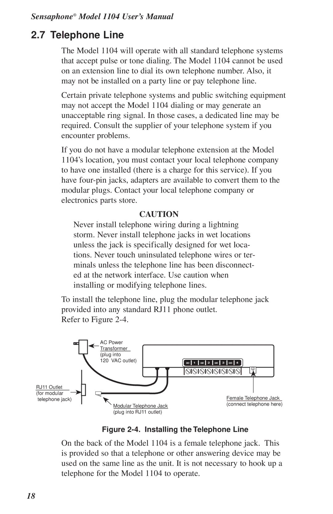 Phonetics 1104 user manual Installing the Telephone Line 