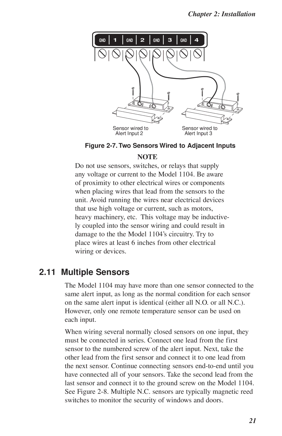 Phonetics 1104 user manual Two Sensors Wired to Adjacent Inputs 