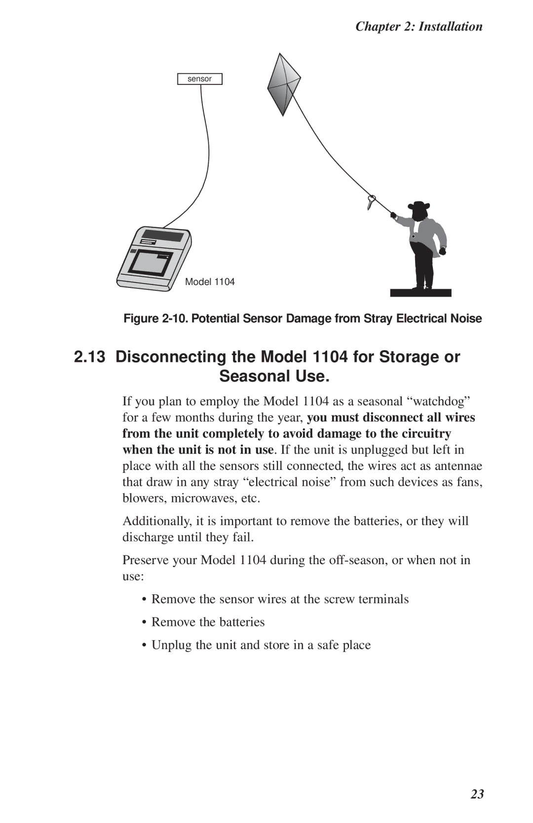 Phonetics user manual Disconnecting the Model 1104 for Storage or Seasonal Use 