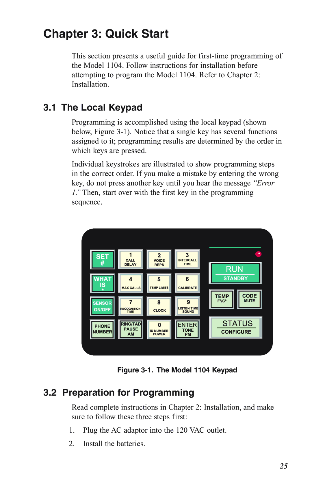 Phonetics 1104 user manual Quick Start, Local Keypad 