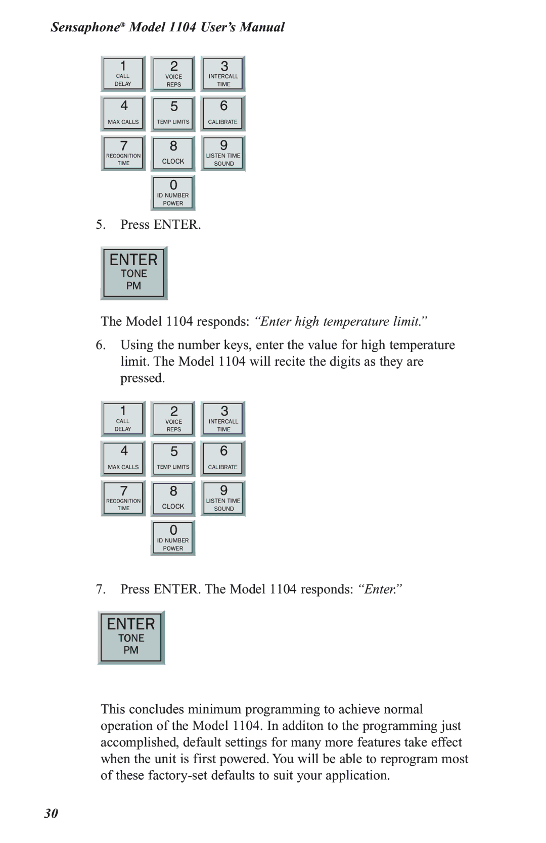 Phonetics user manual Model 1104 responds Enter high temperature limit 