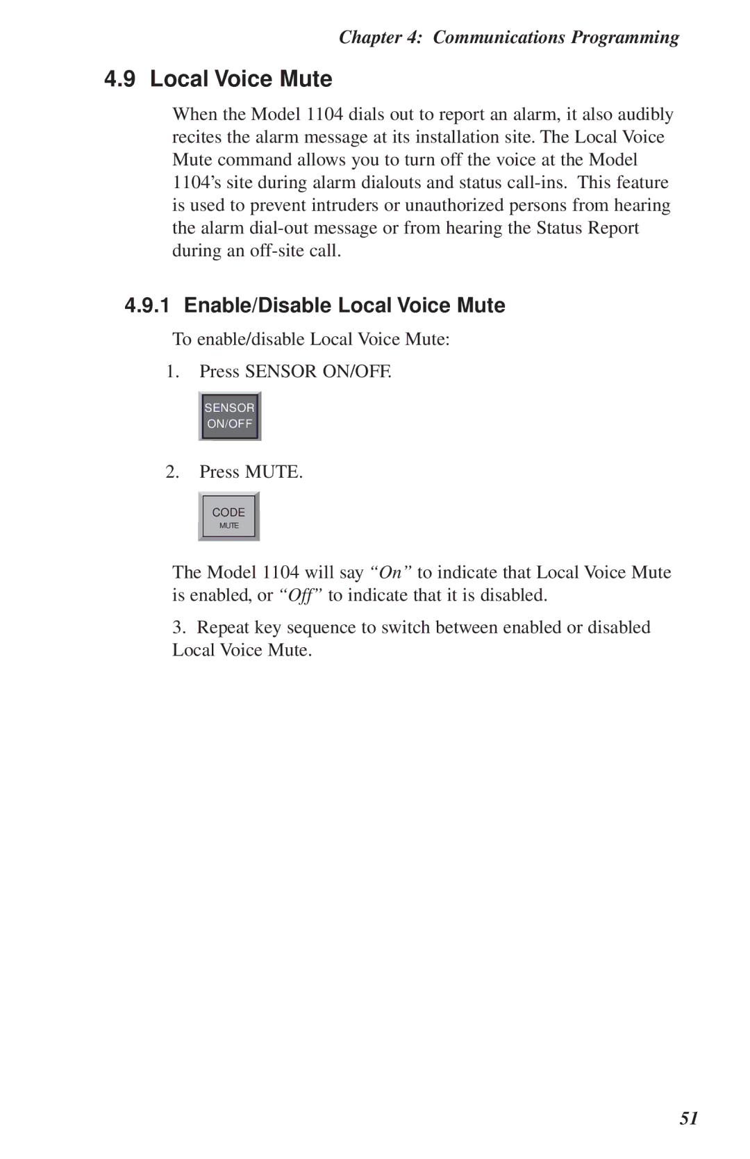 Phonetics 1104 user manual Enable/Disable Local Voice Mute 