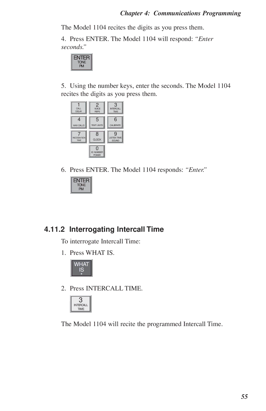 Phonetics 1104 user manual Interrogating Intercall Time, Seconds 