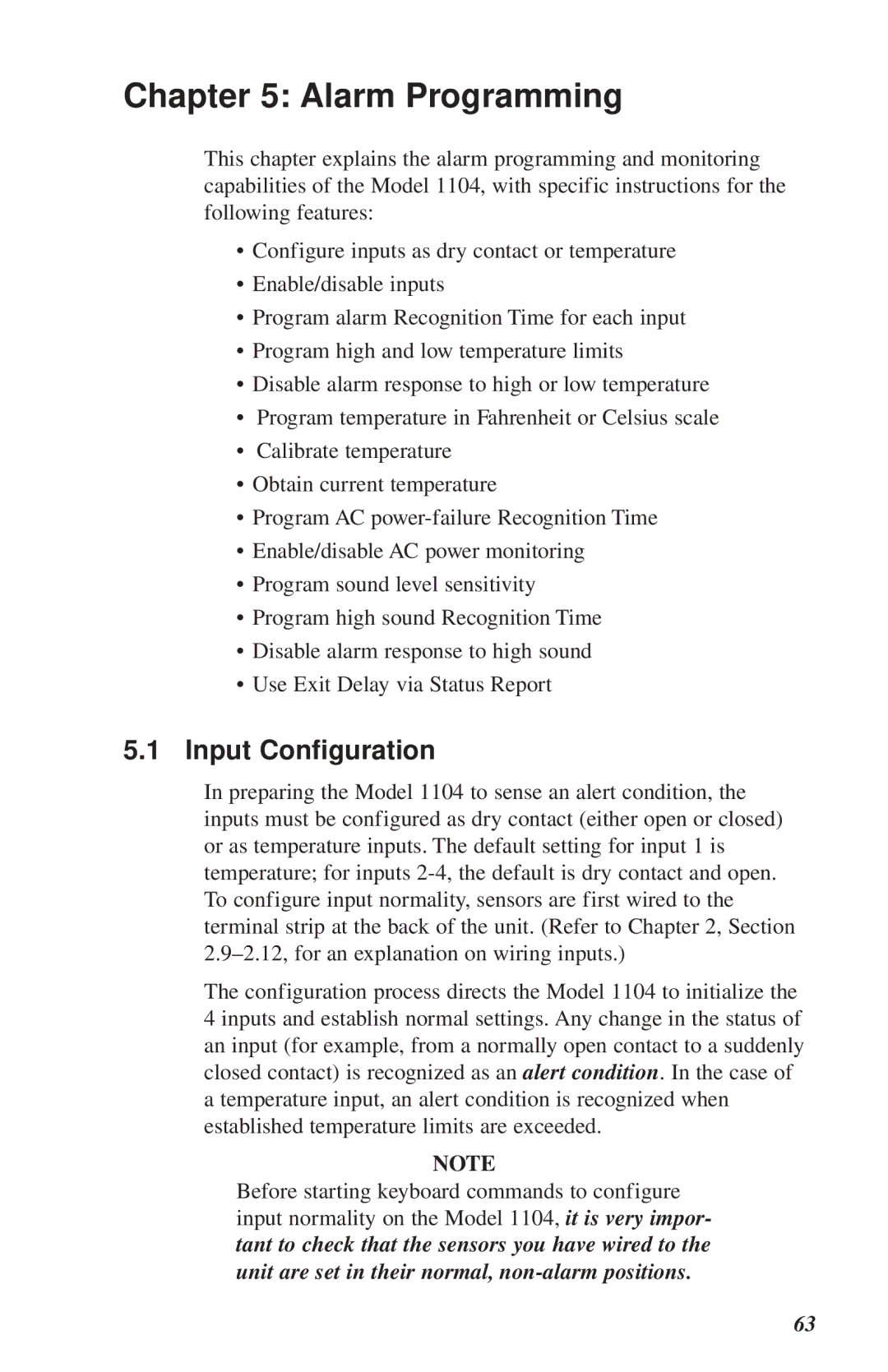 Phonetics 1104 user manual Alarm Programming, Input Configuration 