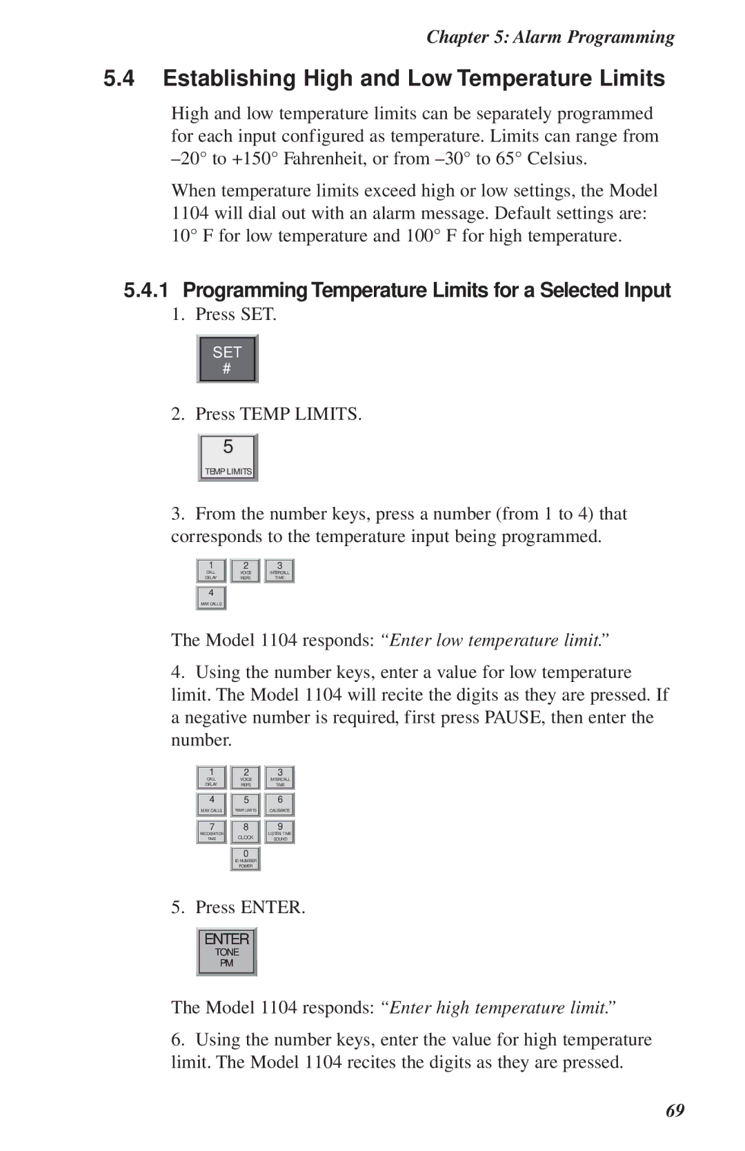 Phonetics 1104 Establishing High and Low Temperature Limits, Programming Temperature Limits for a Selected Input 