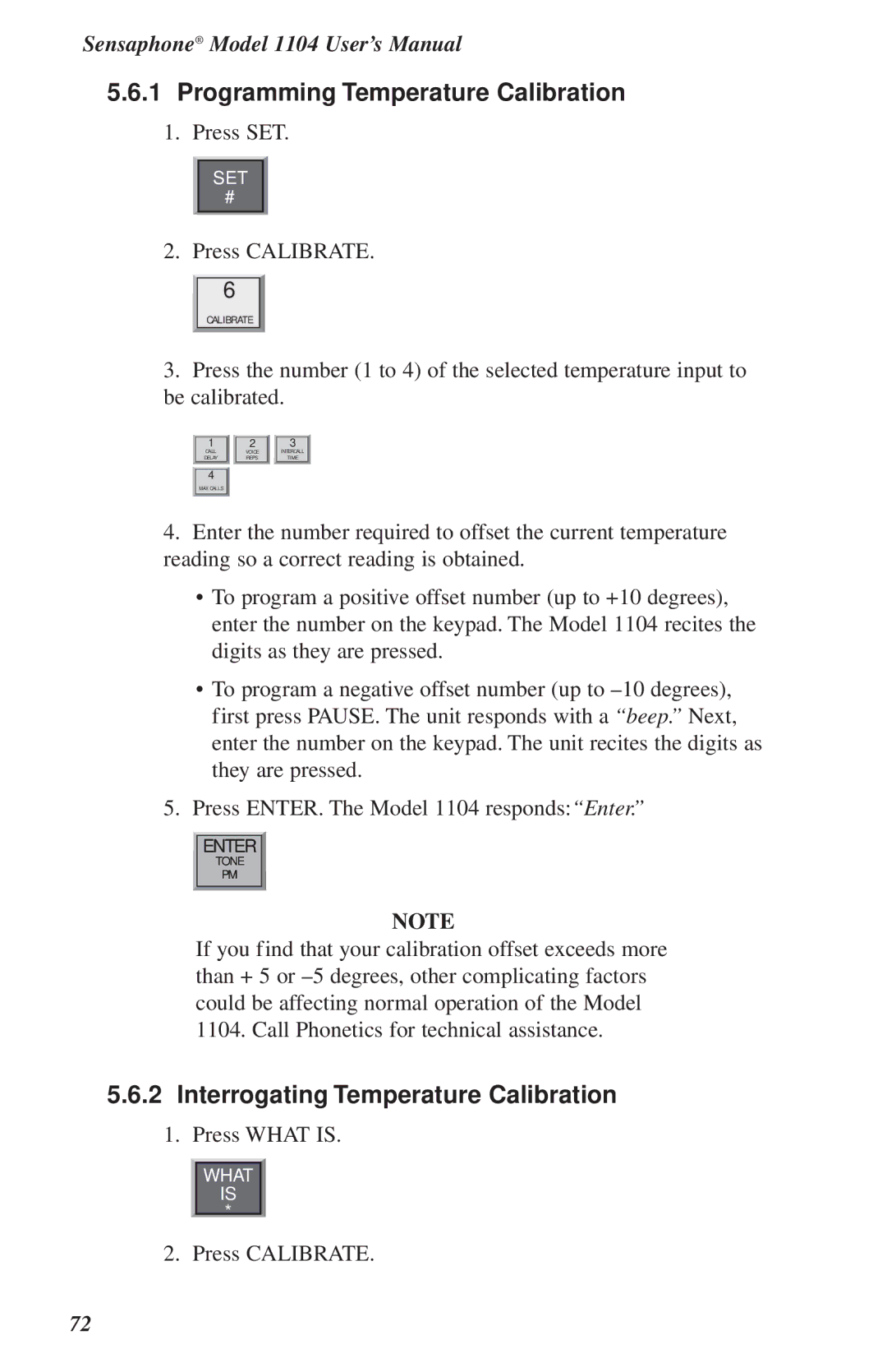 Phonetics 1104 user manual Programming Temperature Calibration, Interrogating Temperature Calibration 