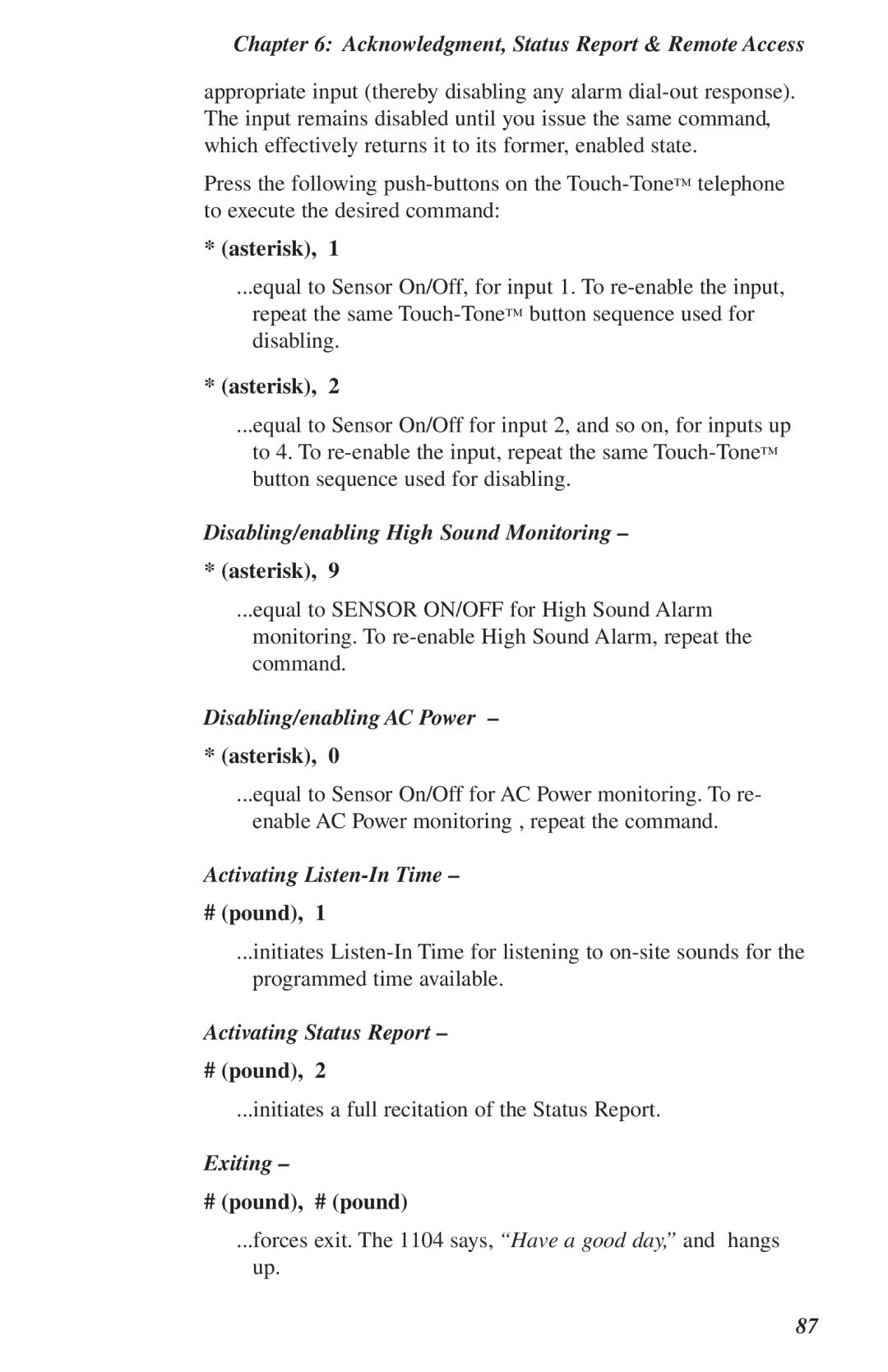 Phonetics 1104 user manual Activating Status Report 