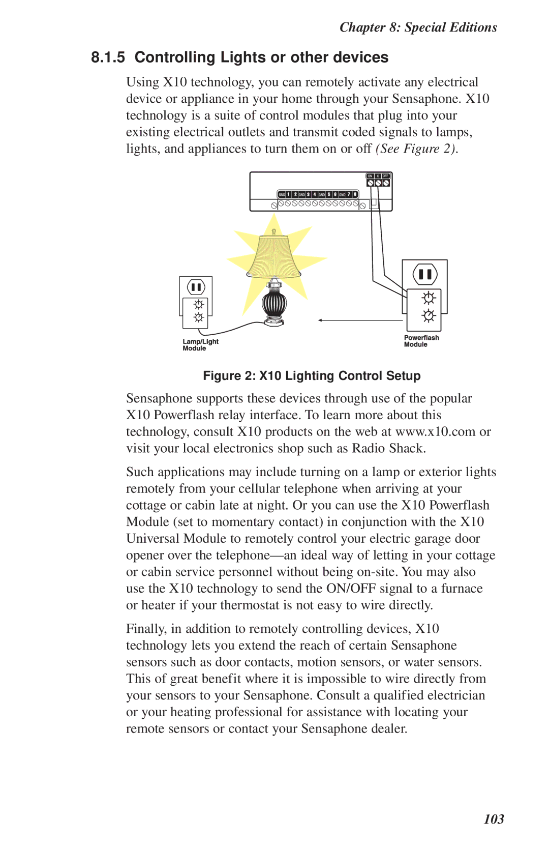 Phonetics 1108 user manual Controlling Lights or other devices, X10 Lighting Control Setup 