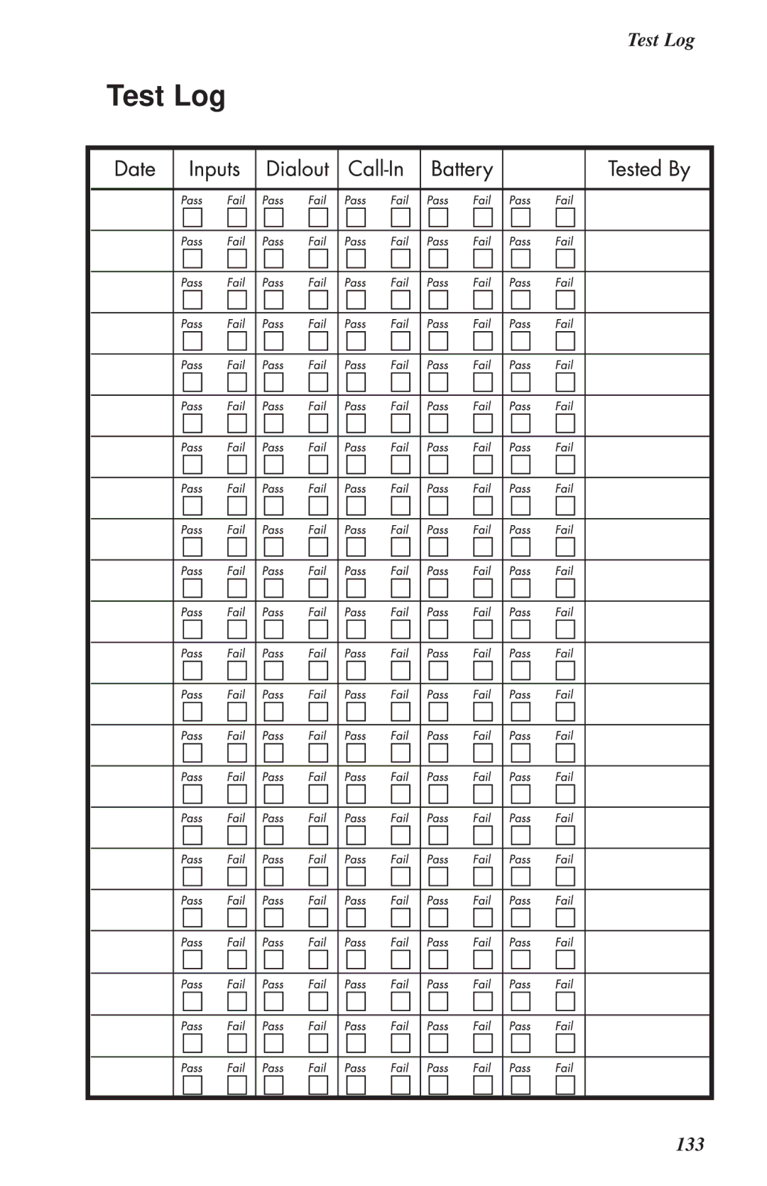 Phonetics 1108 user manual Test Log 