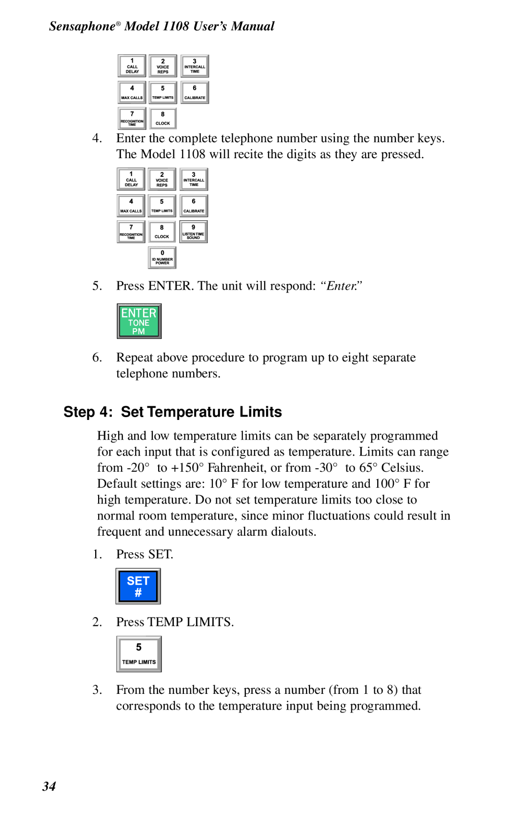 Phonetics 1108 user manual Set Temperature Limits 