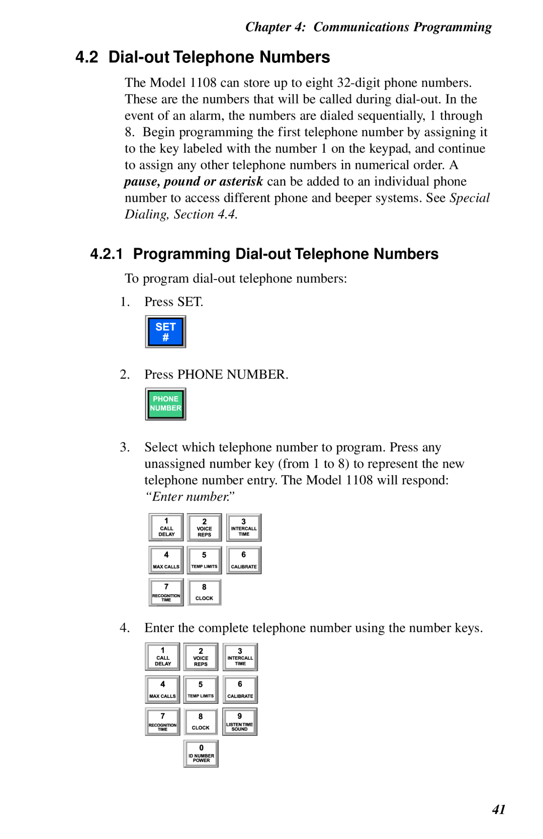 Phonetics 1108 user manual Programming Dial-out Telephone Numbers 