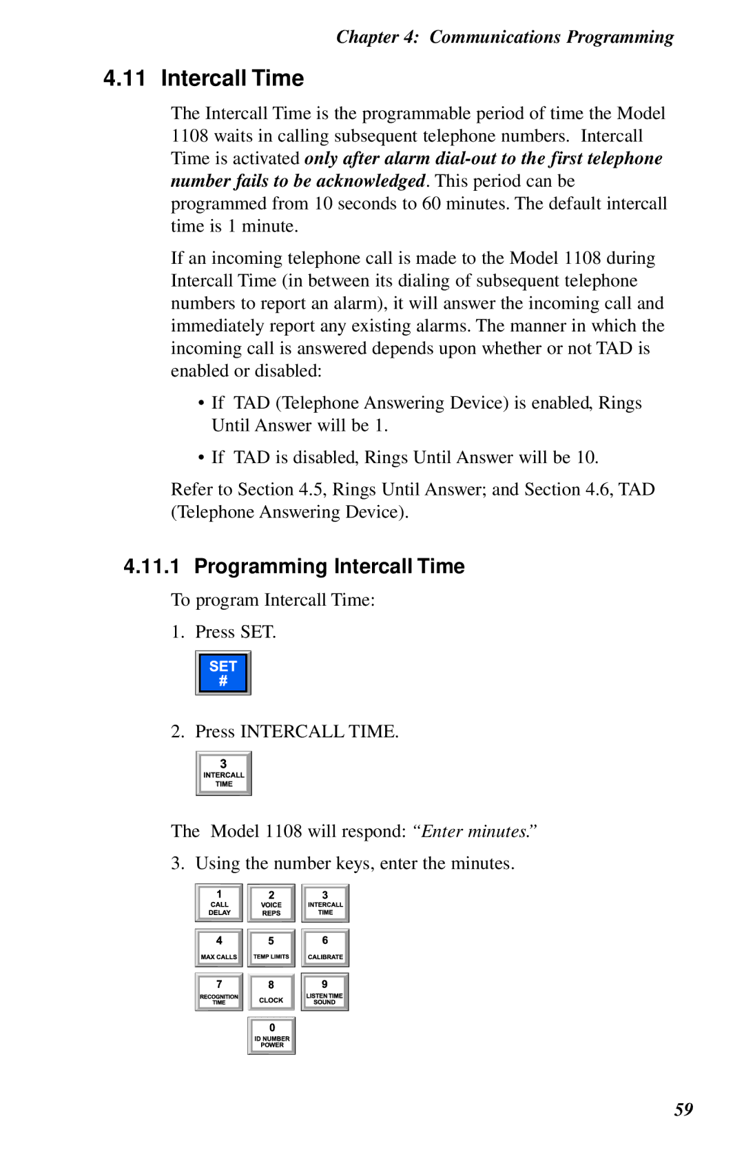 Phonetics 1108 user manual Programming Intercall Time 