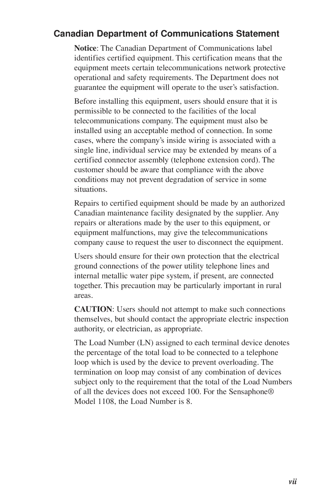 Phonetics 1108 user manual Canadian Department of Communications Statement 