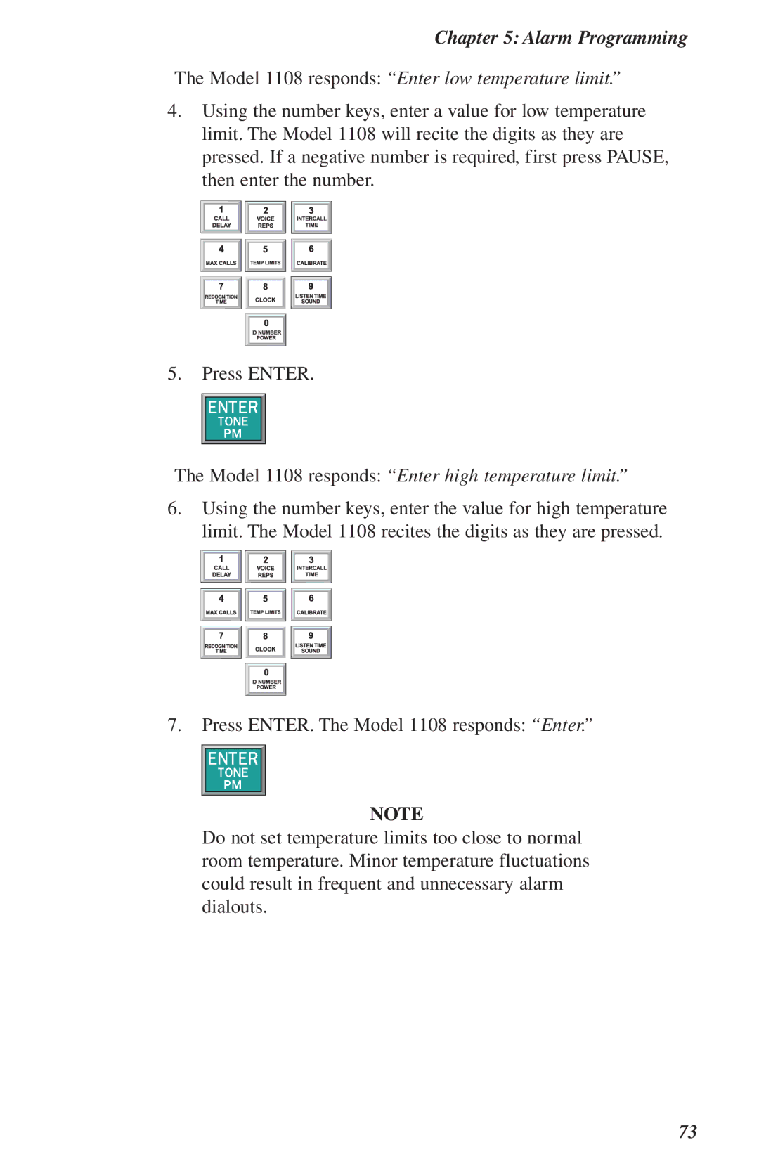 Phonetics user manual Model 1108 responds Enter low temperature limit 