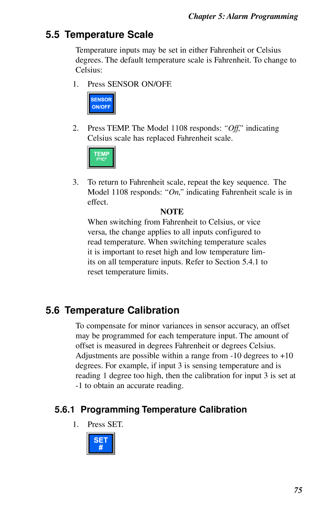 Phonetics 1108 user manual Temperature Scale, Programming Temperature Calibration 