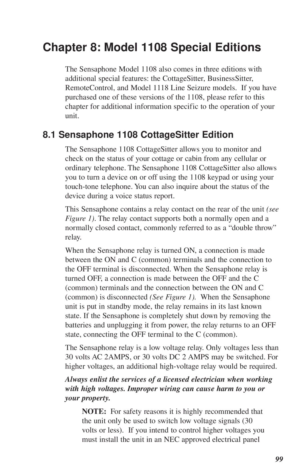 Phonetics user manual Model 1108 Special Editions, Sensaphone 1108 CottageSitter Edition 