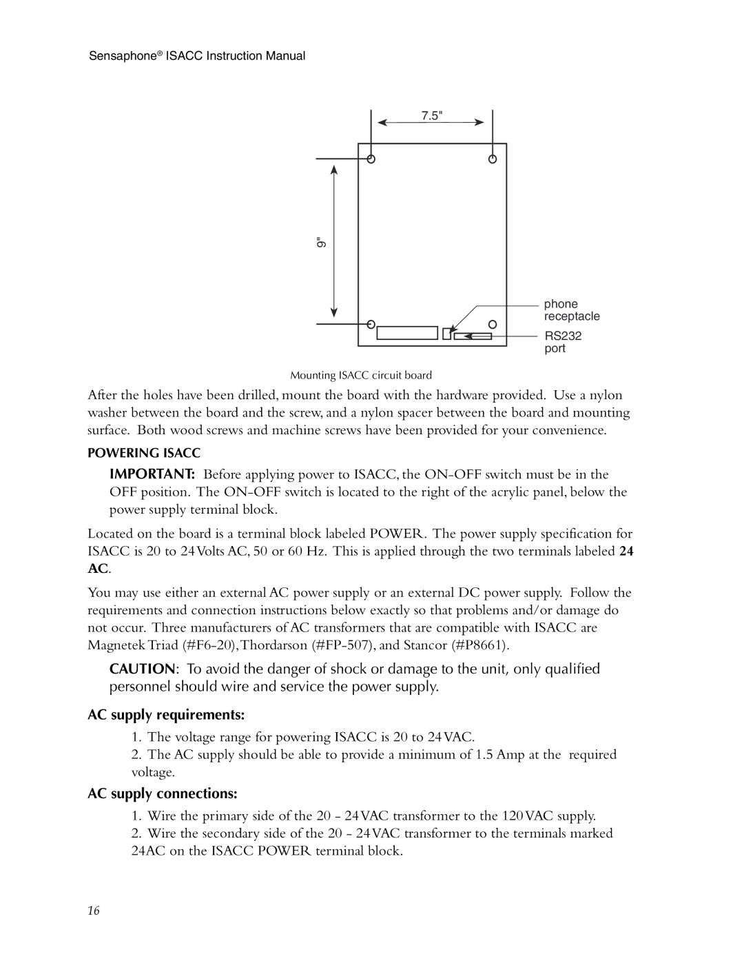 Phonetics 5100, 5000 manual AC supply requirements 