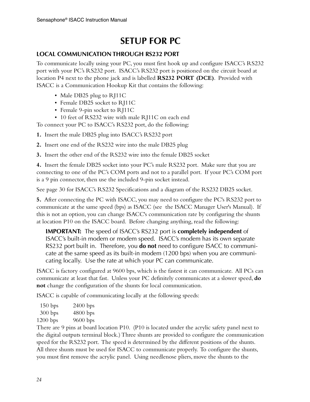 Phonetics 5100, 5000 manual Setup for PC, Local Communication Through RS232 Port 