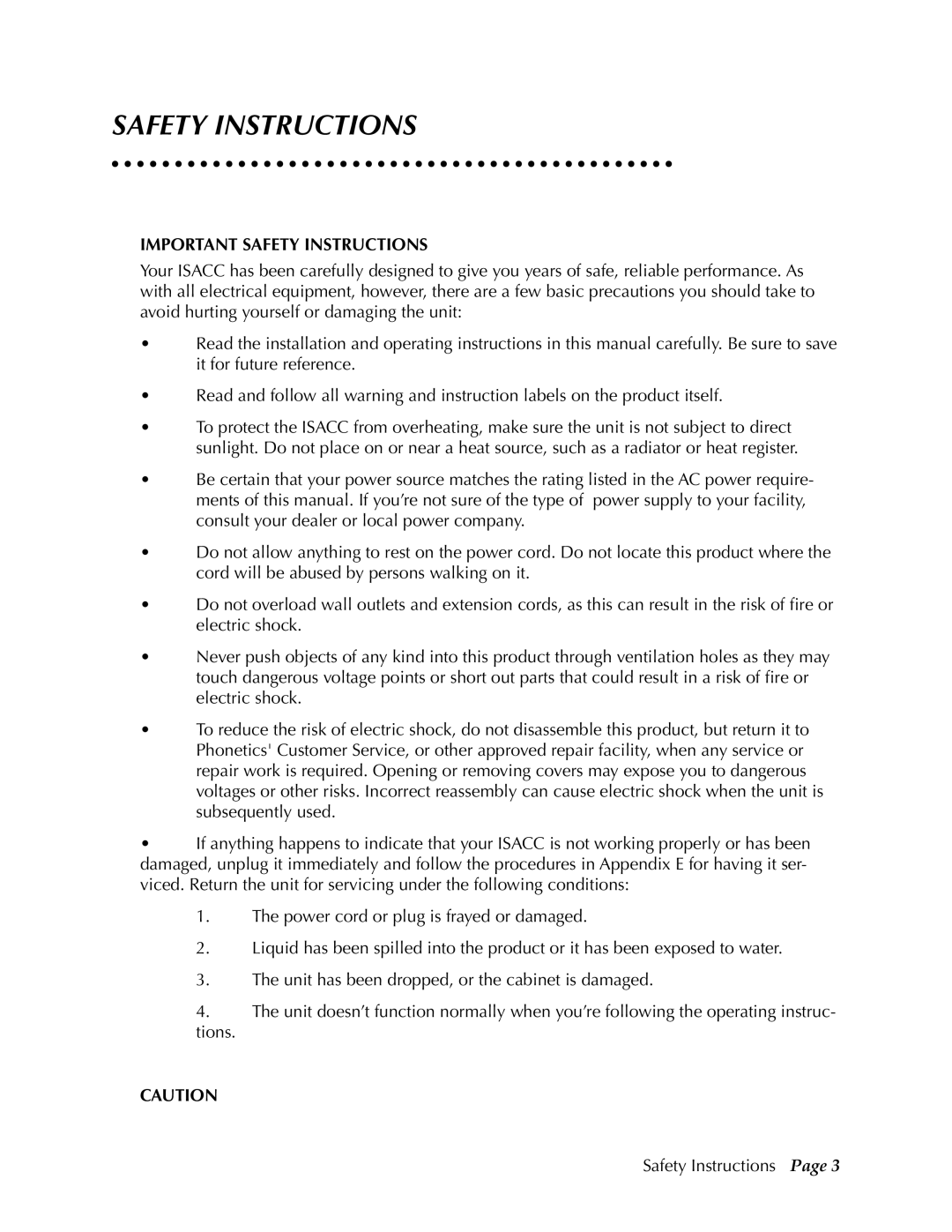 Phonetics 5000, 5100 manual Safety Instructions 