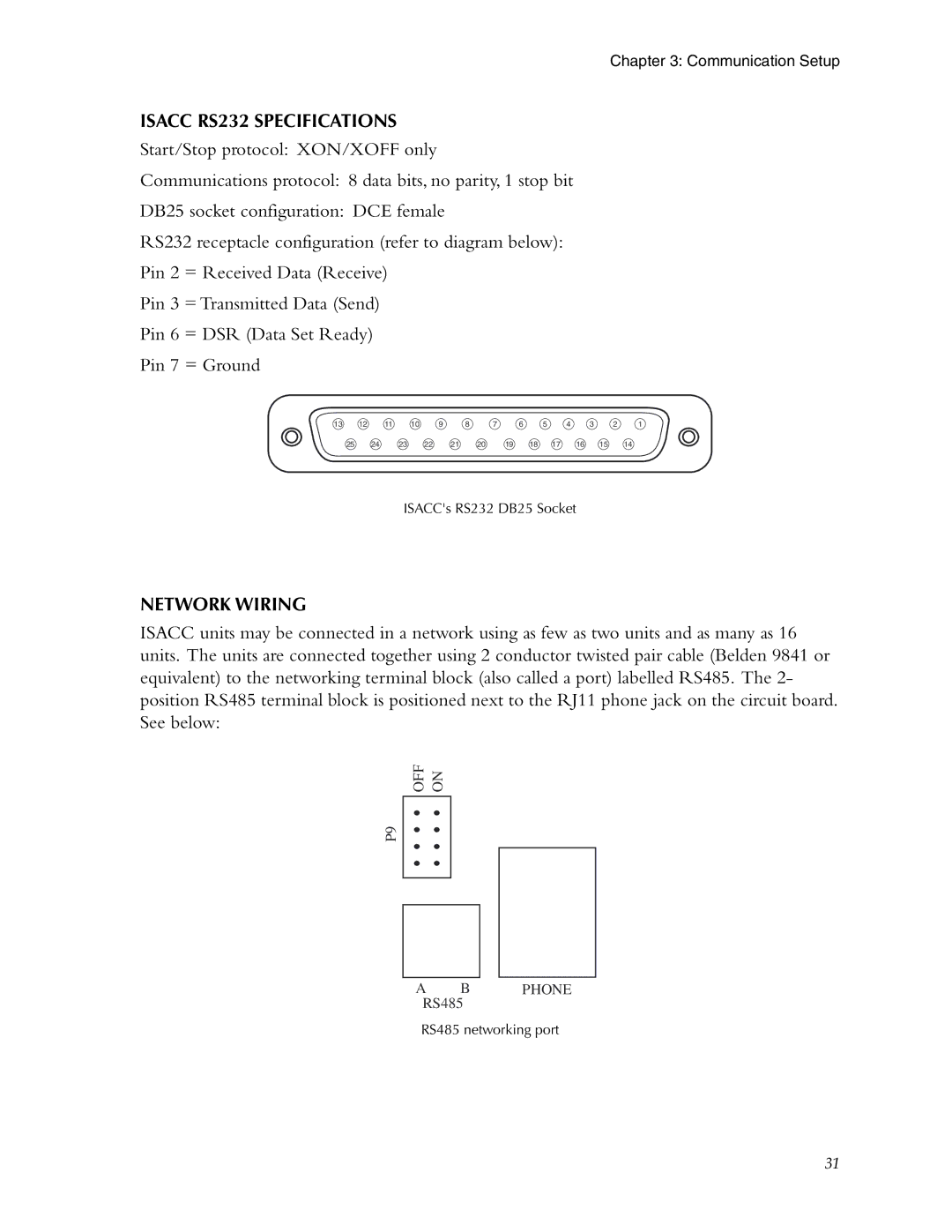 Phonetics 5000, 5100 manual Isacc RS232 Specifications, Network Wiring 