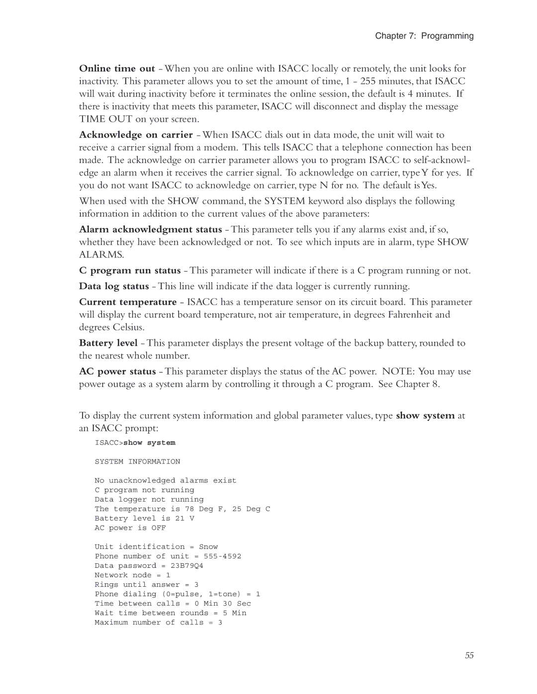 Phonetics 5000, 5100 manual ISACCshow system, System Information 