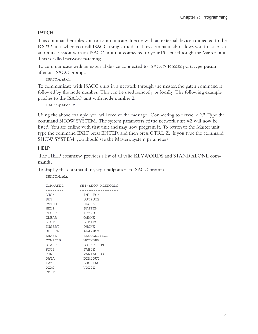 Phonetics 5000, 5100 manual Patch, Help, ISACCpatch, Logging, Diag Voice Exit 