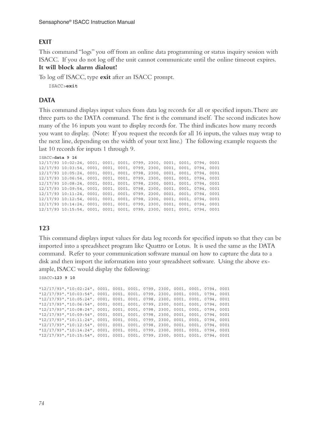 Phonetics 5100, 5000 manual Exit, Data 