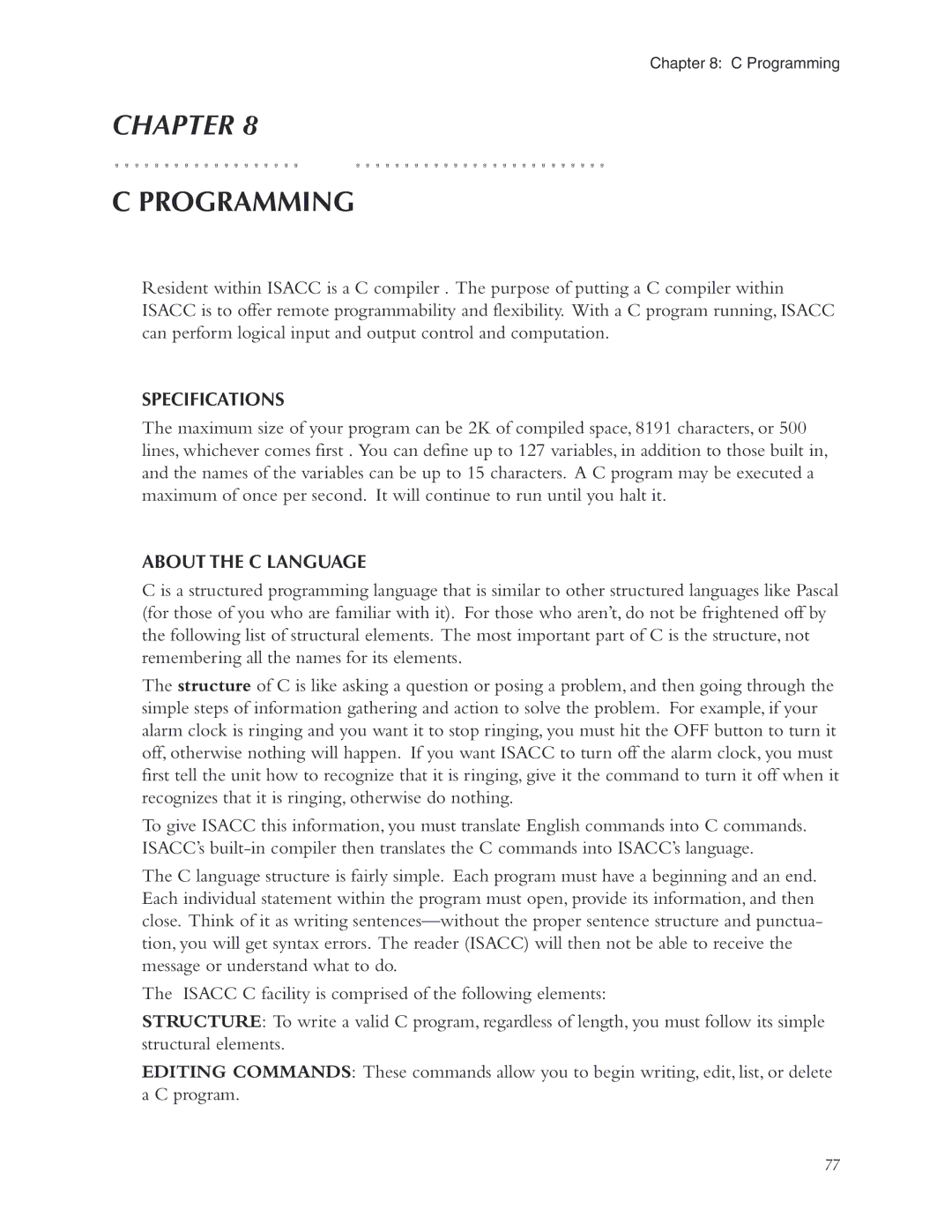 Phonetics 5000, 5100 manual Specifications, About the C Language 