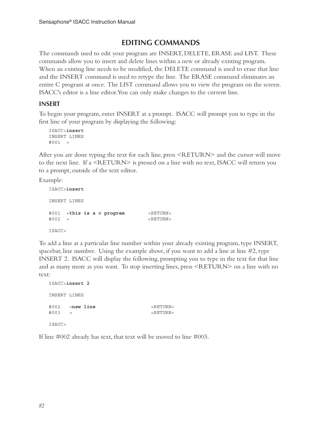 Phonetics 5100, 5000 manual Insert, This is a c program, ISACCinsert, New line 