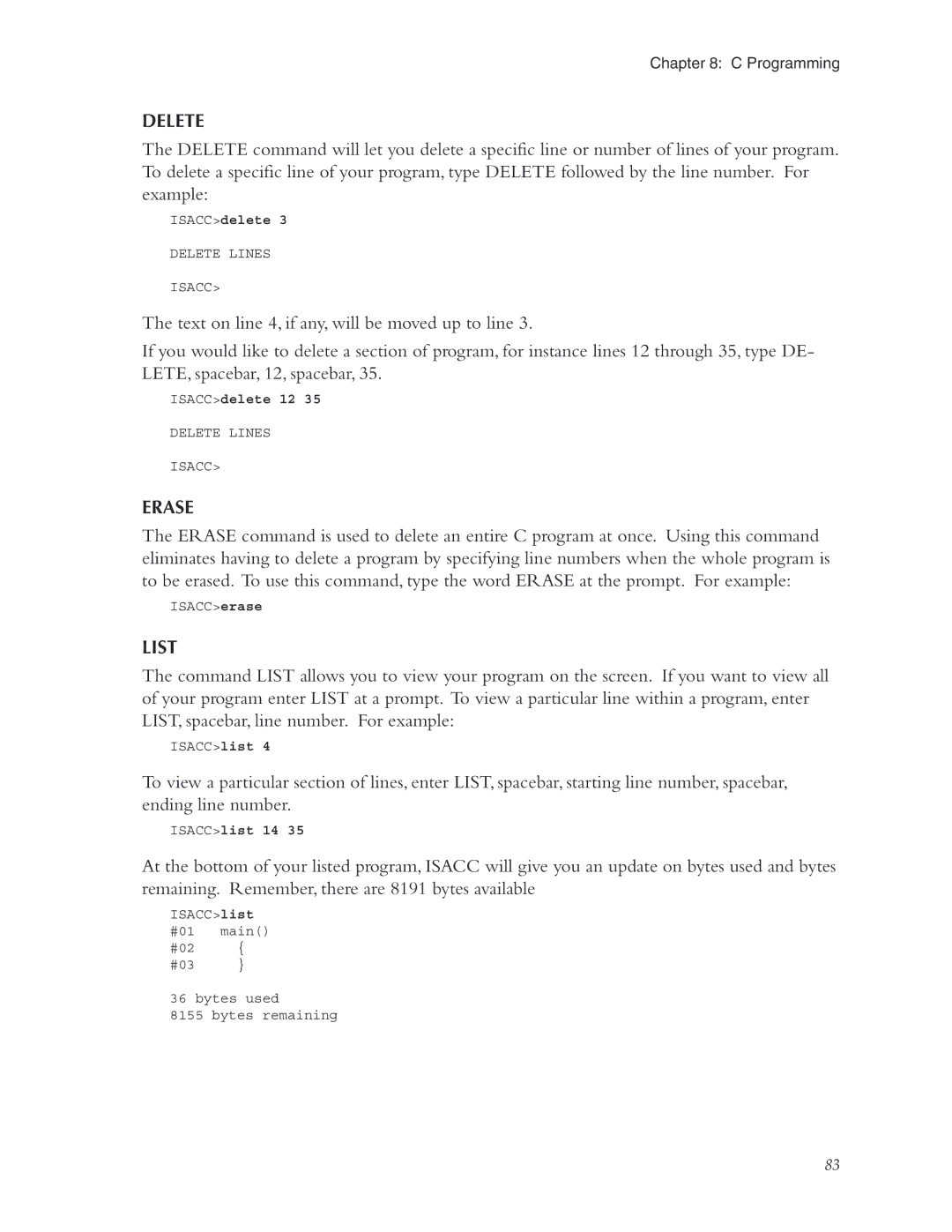 Phonetics 5000, 5100 manual Delete, Erase, List 