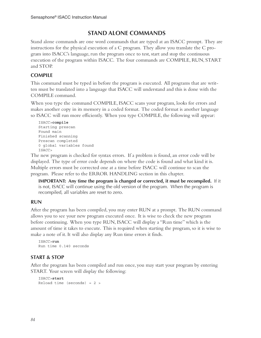 Phonetics 5100, 5000 manual Compile, Run, Start & Stop, ISACCcompile 