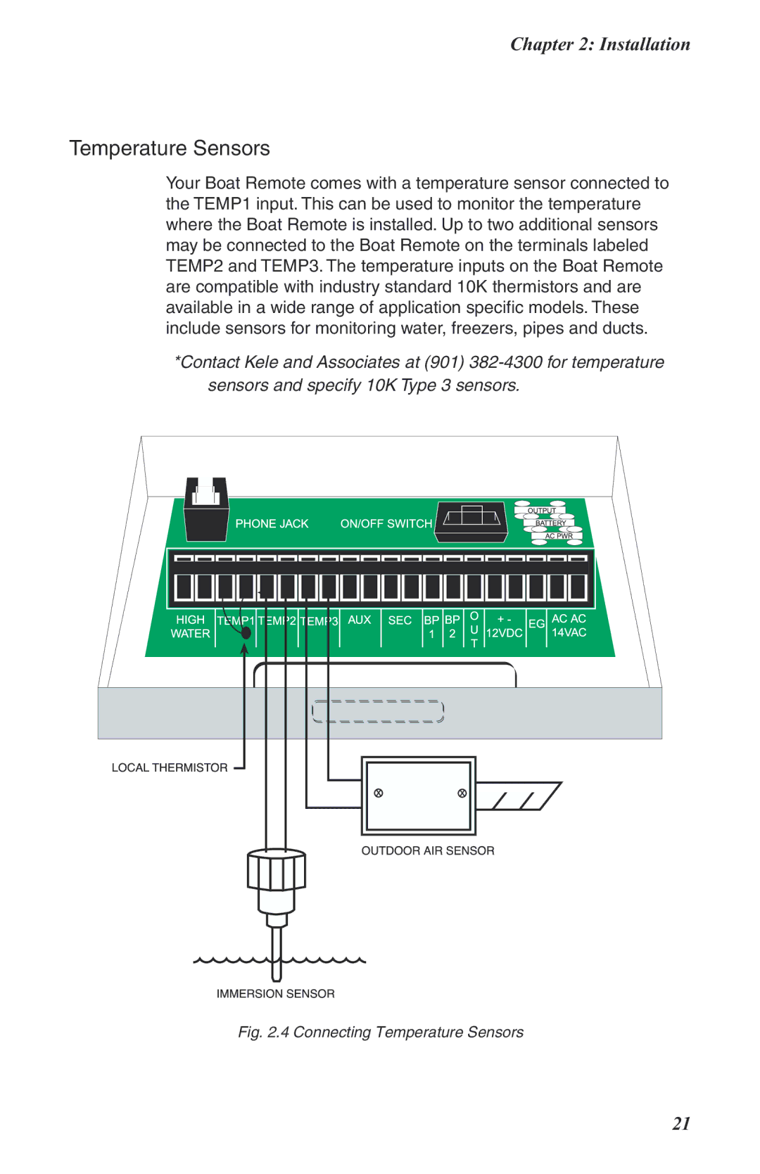 Phonetics Boat Remote user manual Connecting Temperature Sensors 