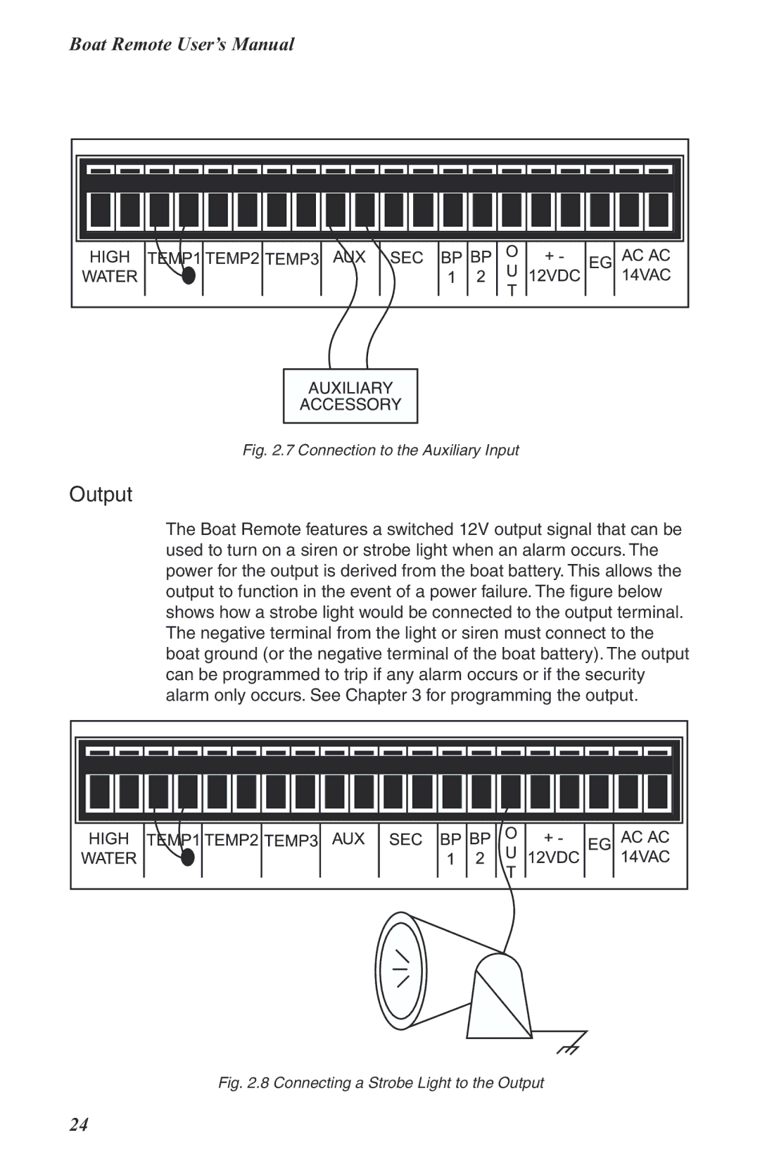 Phonetics Boat Remote user manual Output, Connection to the Auxiliary Input 