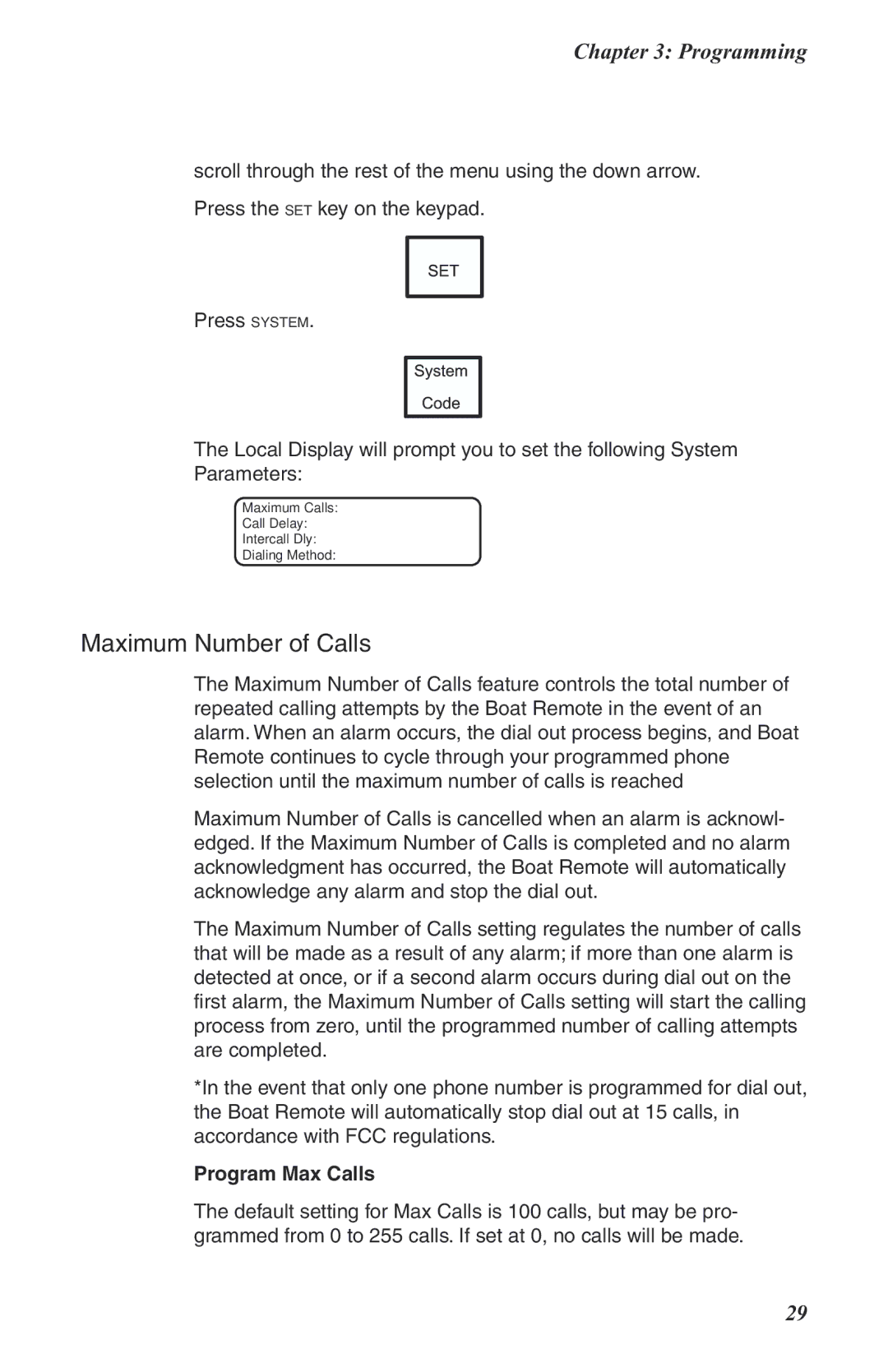 Phonetics Boat Remote user manual Maximum Number of Calls, Program Max Calls 