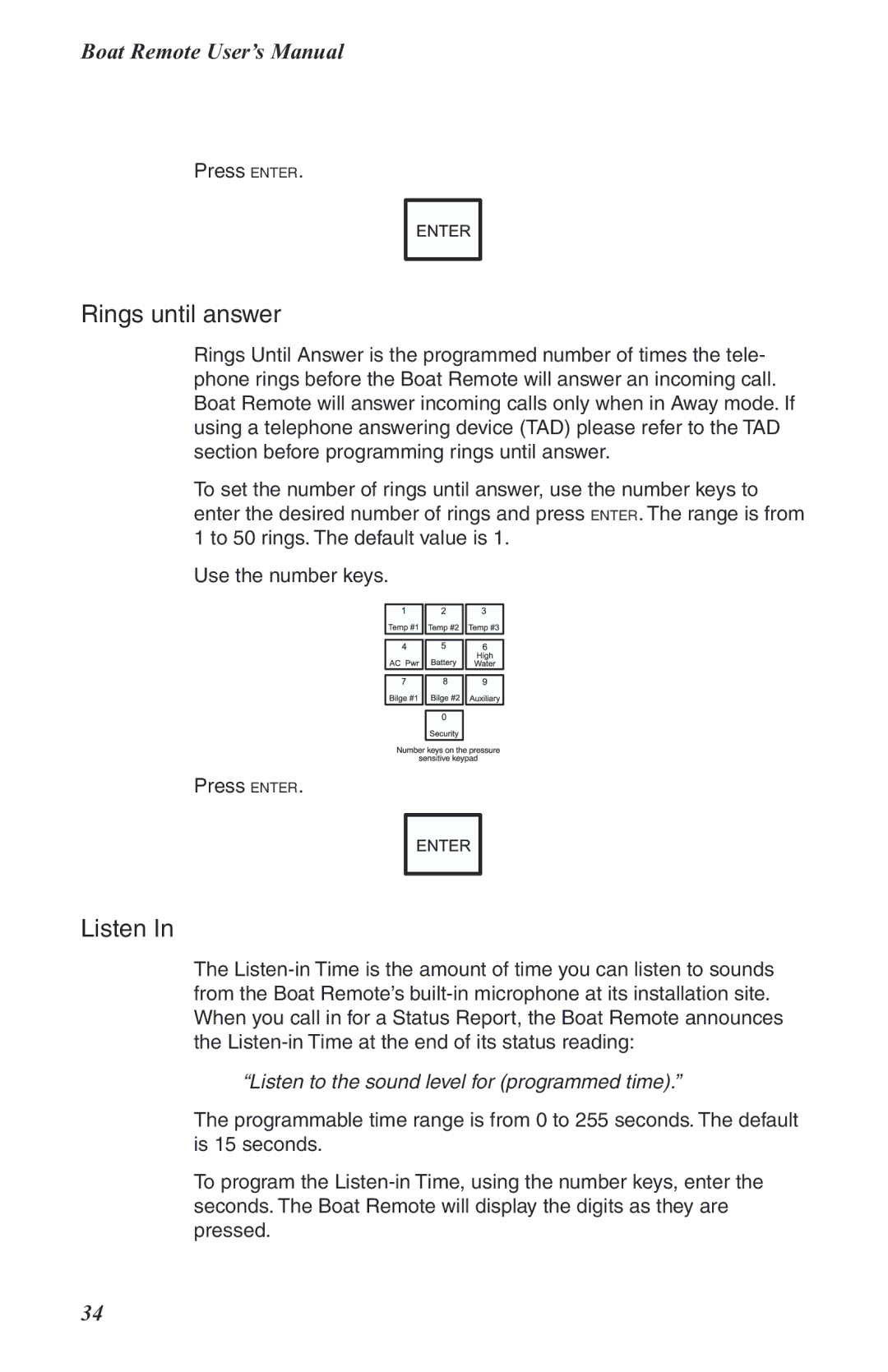 Phonetics Boat Remote user manual Listen to the sound level for programmed time 