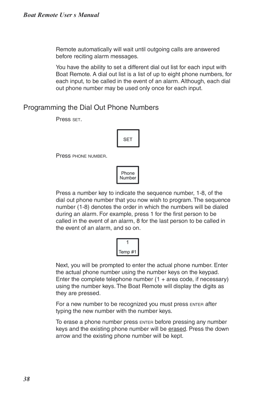 Phonetics Boat Remote user manual Programming the Dial Out Phone Numbers 