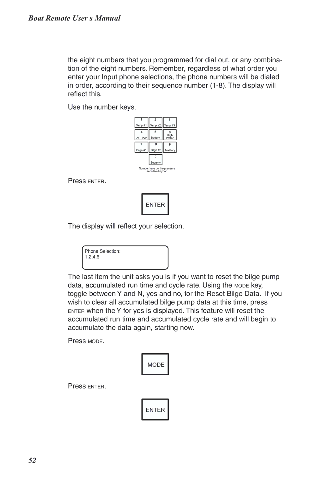 Phonetics Boat Remote user manual Phone Selection 1,2,4,6 