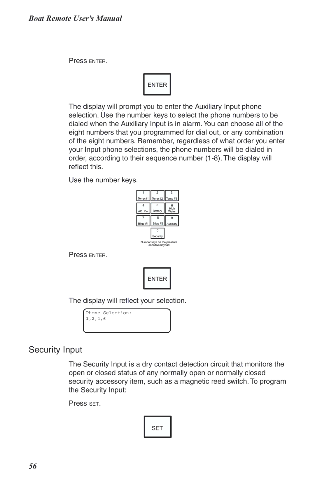 Phonetics Boat Remote user manual Security Input 