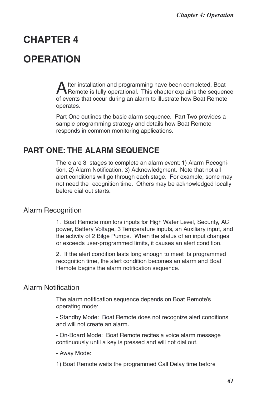 Phonetics Boat Remote user manual Chapter Operation, Alarm Notification 